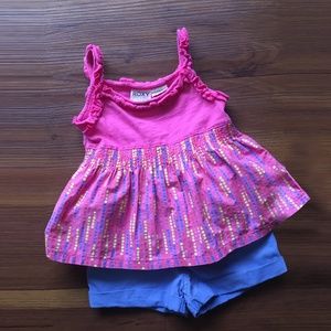 Roxy Girl | Pink Baby doll Top + Blue Shorts
